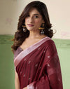 Anemones Maroon Casual Linen Silk Saree