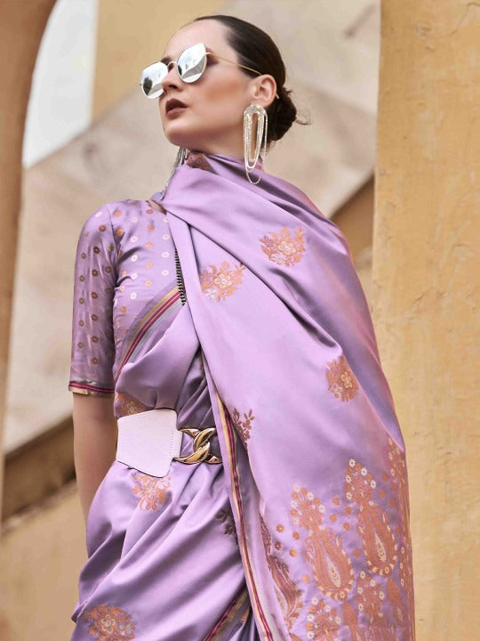 Alluring Hot Pink Woven Satin Soft Silk Saree With Zari Weaving