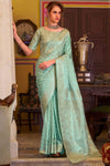Beauteous Green Woven Banarasi Satin Soft Silk Saree