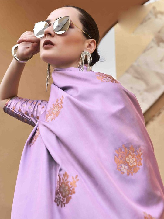 Alluring Hot Pink Woven Satin Soft Silk Saree With Zari Weaving