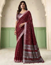 Anemones Maroon Casual Linen Silk Saree