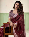 Anemones Maroon Casual Linen Silk Saree