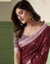 Anemones Maroon Casual Linen Silk Saree