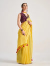Yellow Mul Mul Cotton Saree With Blouse
