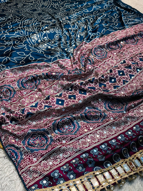 Premium Ajrakh Modal Silk Saree with Traditional Handblock Print