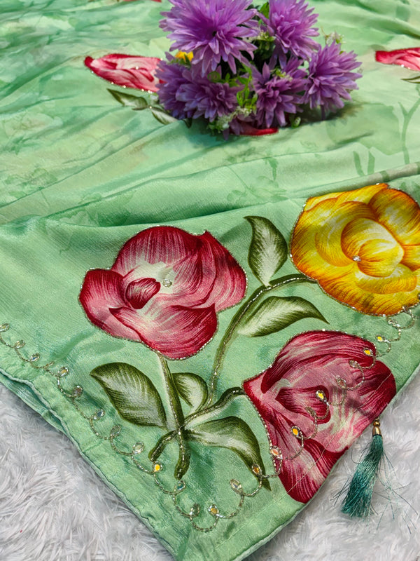 Floral Print Saree – Elegant Flower Design Party & Casual Wear Saree