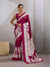 Anemones Maroon Ajrakh Printed Satin Crepe Silk Saree