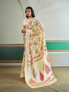 Windstor Cream Modal Ajrakh Printed Satin Silk Saree