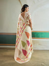Windstor Cream Modal Ajrakh Printed Satin Silk Saree