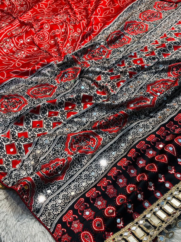 Premium Ajrakh Modal Silk Saree with Traditional Handblock Print