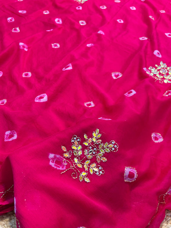 Elegant Bandhej Boota Chiffon Saree