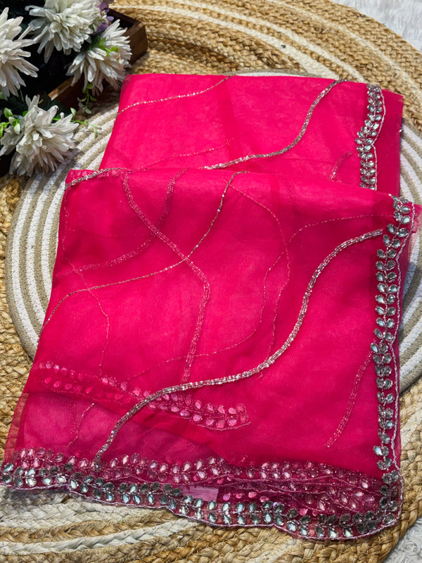 Premium Party Wear Net Saree with Heavy Work