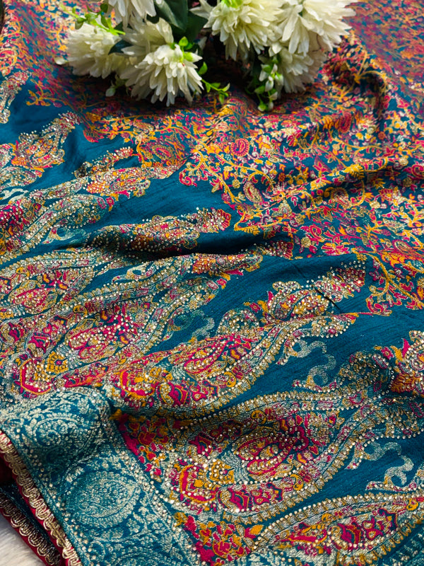 Elegant Kashmiri Silk Saree with Traditional Handwoven Design