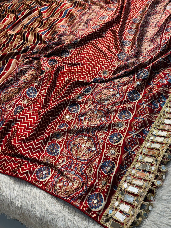 Premium Ajrakh Modal Silk Saree with Traditional Handblock Print