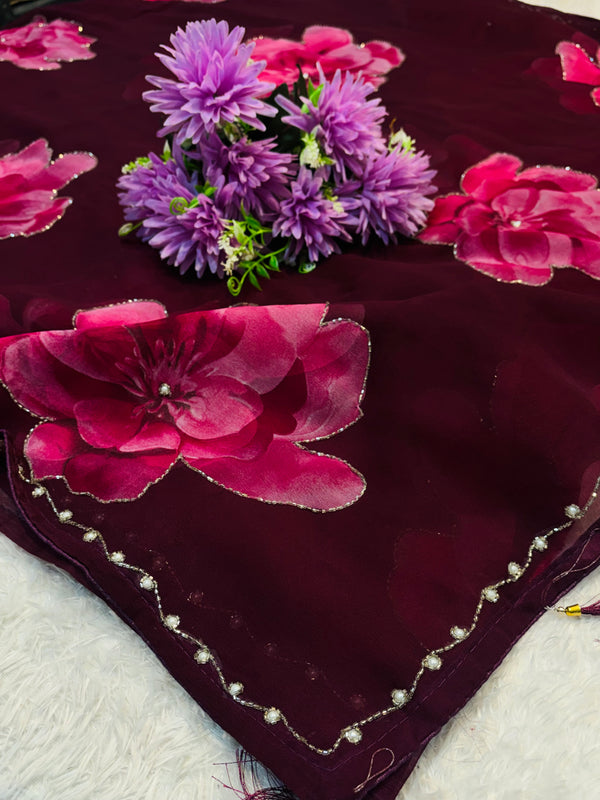 Floral Print Saree – Elegant Flower Design Party & Casual Wear Saree