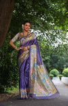 Autumn Purple Tussar Silk Kalamkari Printed Saree With Blouse