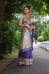 Autumn Purple Tussar Silk Kalamkari Printed Saree With Blouse