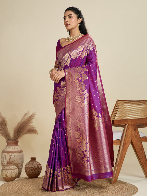Amethyst Wine Zari Woven Soft Kanjivaram Designer Silk Saree