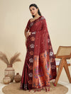 Ailurophile Maroon Paithani Silk Saree With Ethnic Blouse Piece