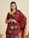 Ailurophile Maroon Paithani Silk Saree With Ethnic Blouse Piece