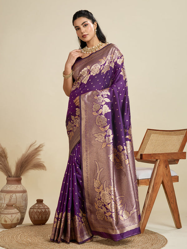 Amethyst Wine Zari Woven Soft Kanjivaram Designer Silk Saree