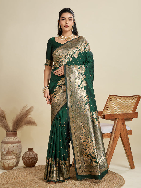 Basil Green Zari Woven Soft Kanjivaram Designer Silk Saree
