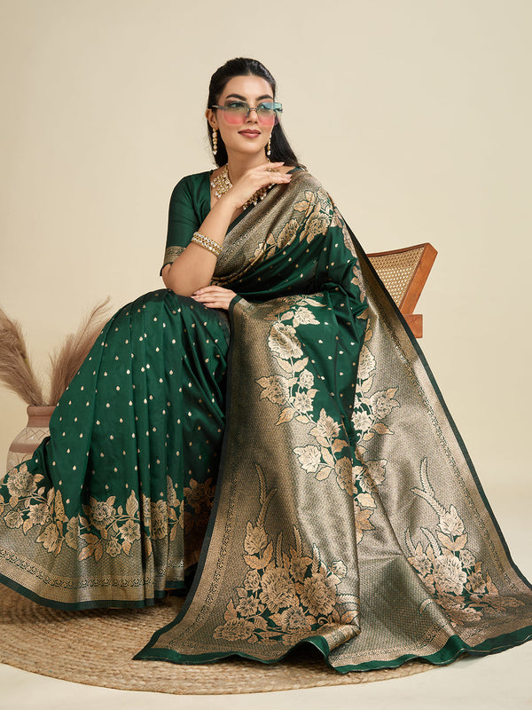Basil Green Zari Woven Soft Kanjivaram Designer Silk Saree