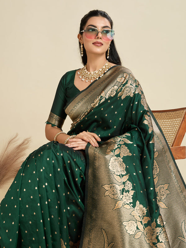 Basil Green Zari Woven Soft Kanjivaram Designer Silk Saree