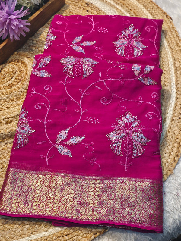 Elegant Chinon Saree with Soft Flow & Rich Finish
