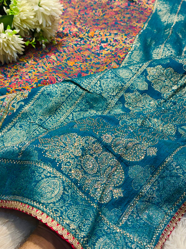 Elegant Kashmiri Silk Saree with Traditional Handwoven Design