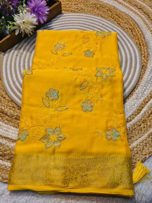 Elegant Chinon Saree with Soft Flow & Rich Finish