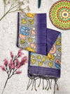 Autumn Purple Tussar Silk Kalamkari Printed Saree With Blouse