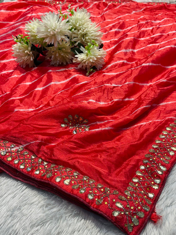 Elegant Chinon Silk Saree with Designer Embroidery Border