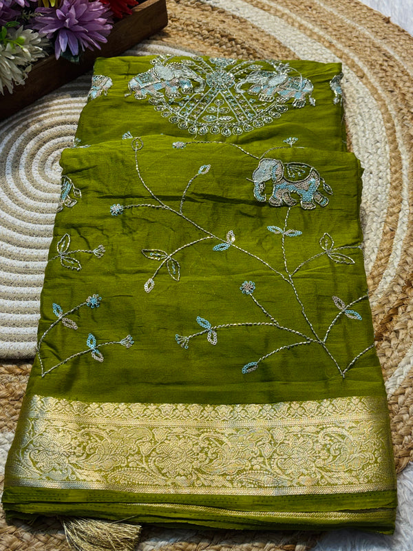 Elegant Chinon Saree with Graceful Drape