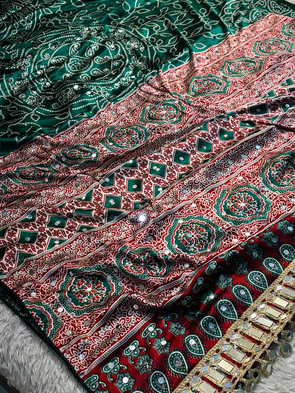 Premium Ajrakh Modal Silk Saree with Traditional Handblock Print