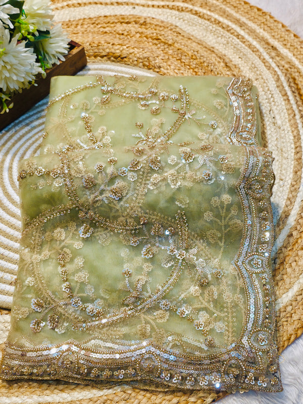 Elegant Embroidered Net Sareewith Designer Blouse Piece
