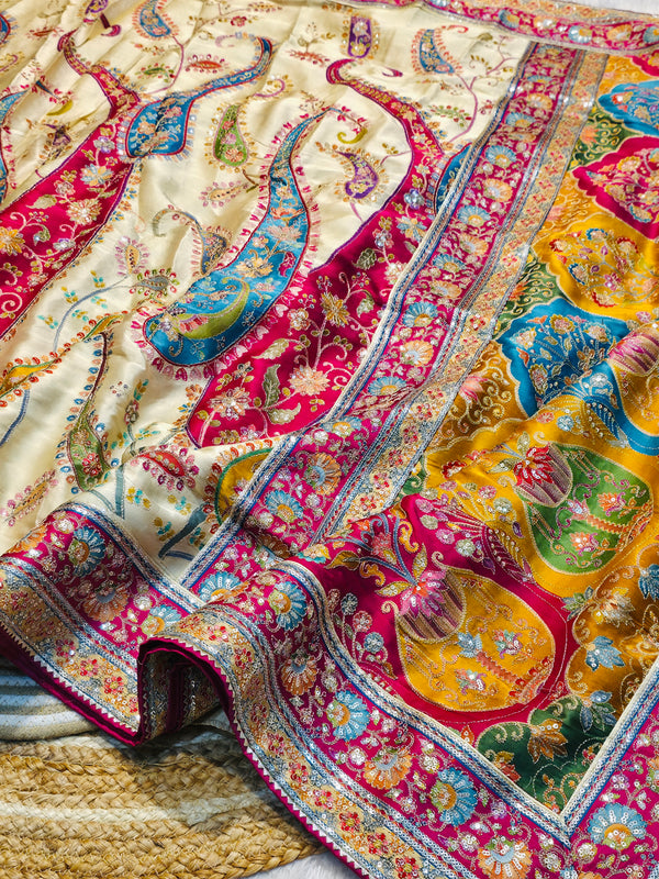 Elegant Silk Kashmiri Thread Work Saree with Designer Blouse