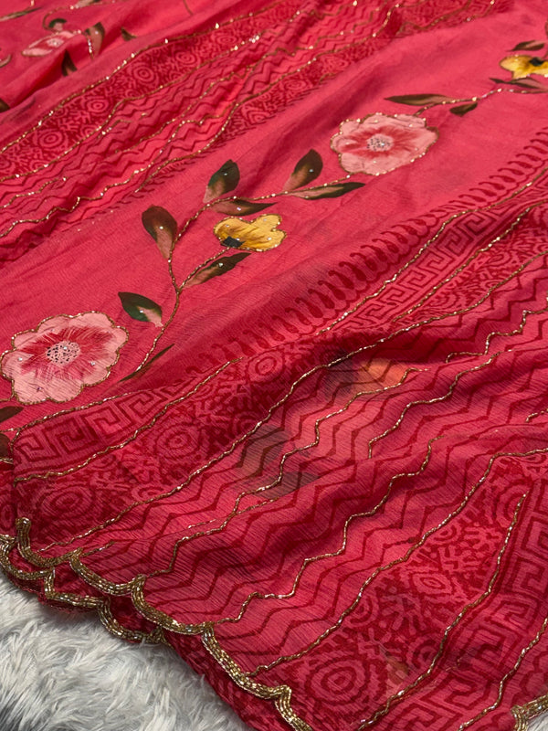 Brush Print Designer Saree with Elegant Artistic Pattern