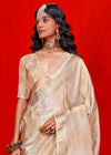 Beautiful Beige Woven Banarasi Tissue Silk Saree