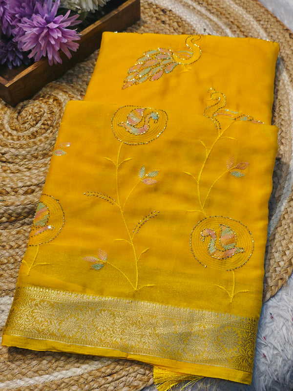 Elegant Chinon Saree with Soft Flow & Rich Finish