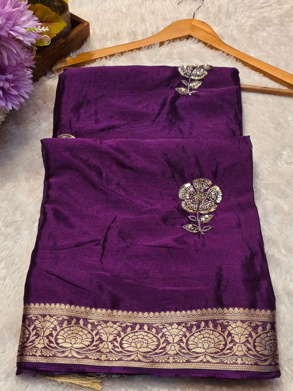 Elegant Chinon Saree with Designer Blouse – Lightweight & Party Wear