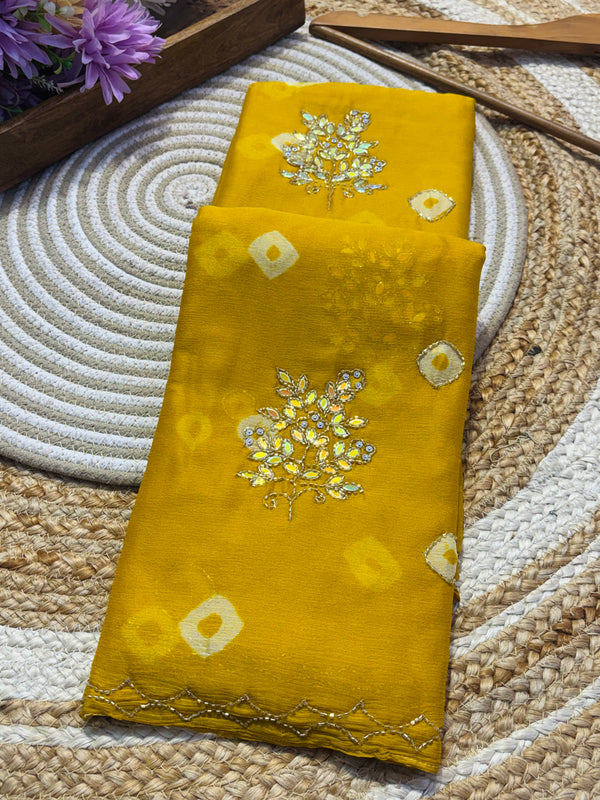 Elegant Bandhej Boota Chiffon Saree