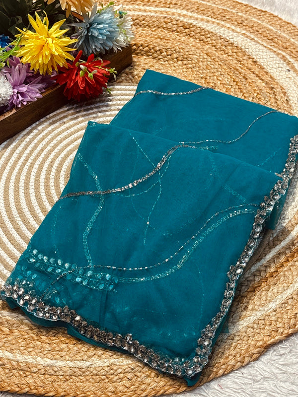 Premium Party Wear Net Saree with Heavy Work