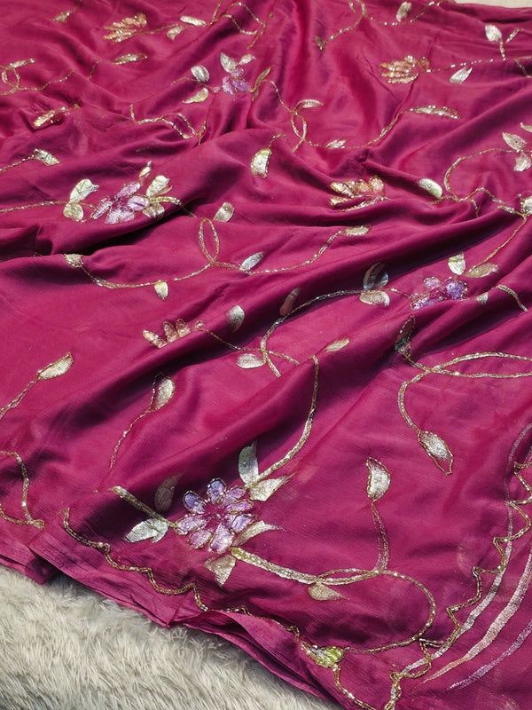 Semi Chiffon Brush Paint Saree with Unstitched Blouse Piece