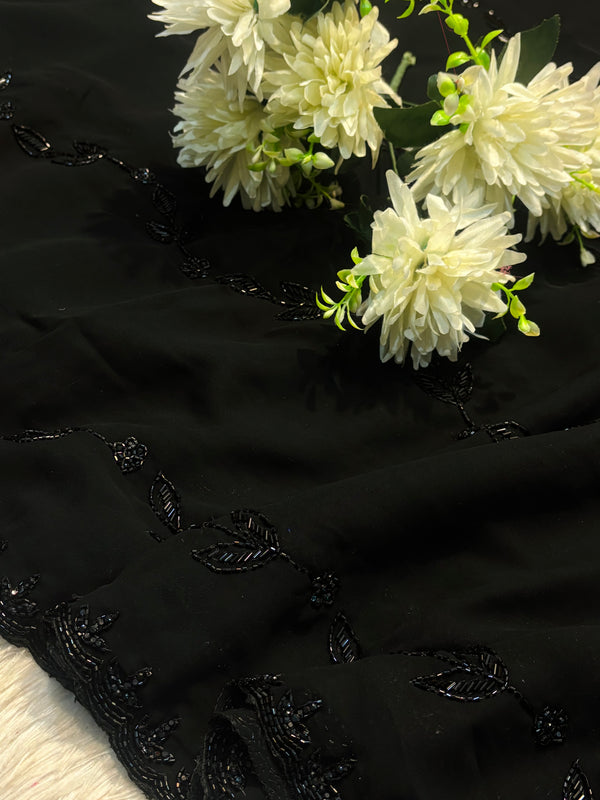 Elegant Black Georgette Saree with Designer Blouse – Party Wear Collection