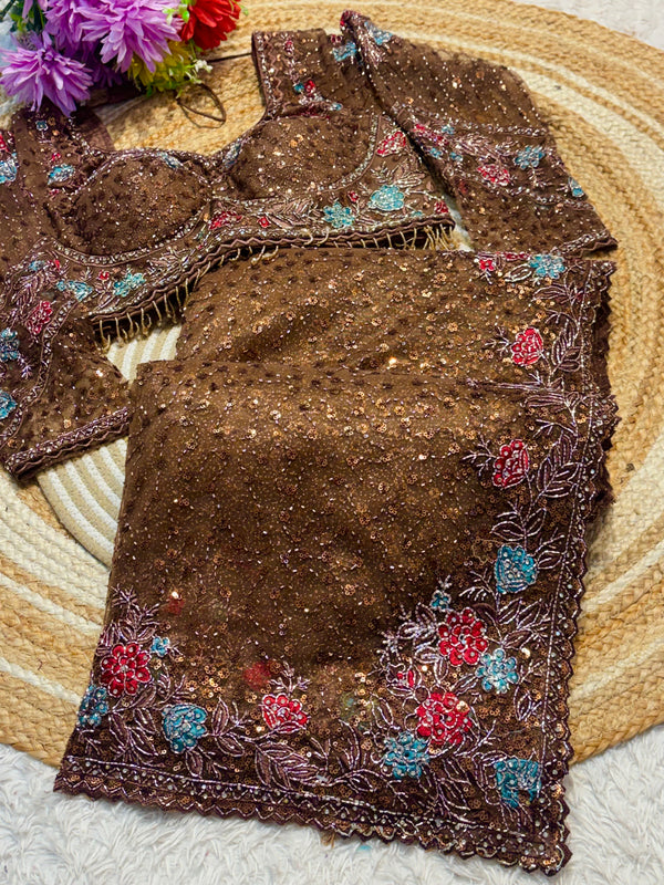 Elegant Net Saree with Readymade Blouse