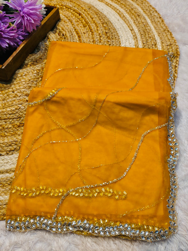 Premium Party Wear Net Saree with Heavy Work