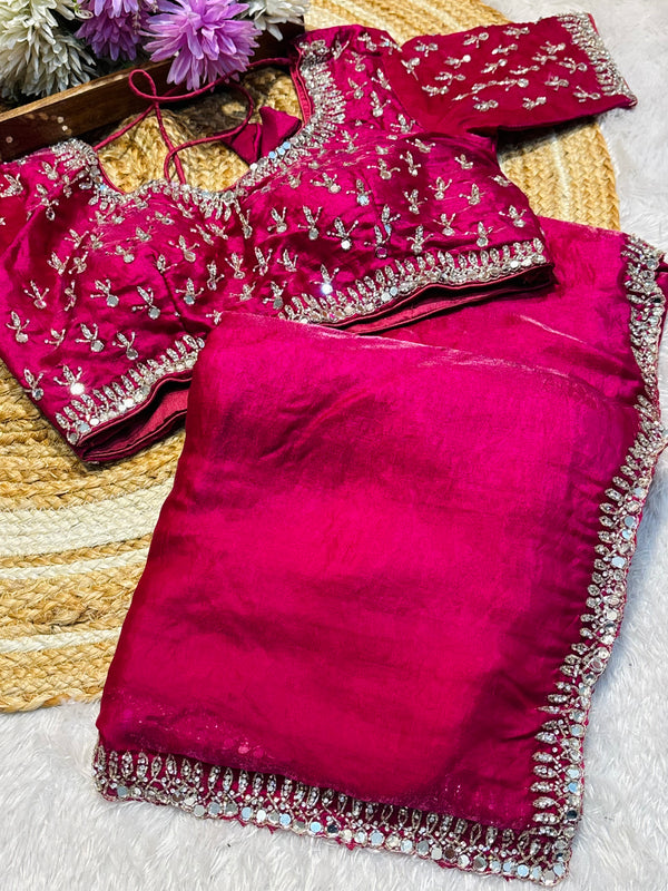 Elegant Frendy Silk Saree with Designer Ready-Made Blouse – Party Wear Collection