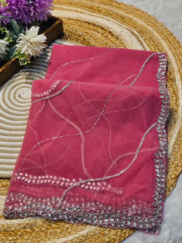 Premium Party Wear Net Saree with Heavy Work