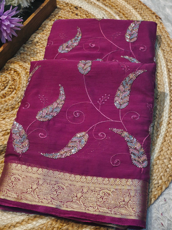 Elegant Chinon Saree with Soft Flow & Rich Finish